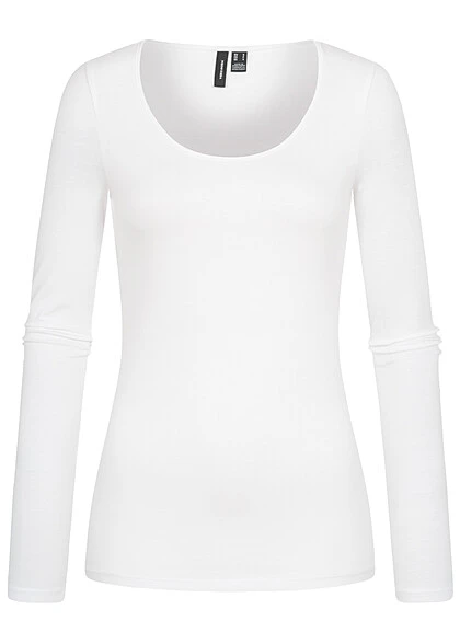Vero Moda Damen NOOS Langarm Shirt Longsleeve Mit Rundhals Bright Weiss 3 Vero Moda Damen NOOS Langarm Shirt Longsleeve Mit Rundhals Bright Weiss