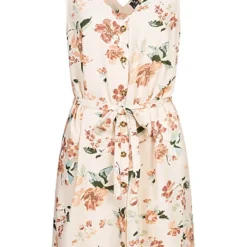 Vero Moda Damen NOOS Viskose Kleid M. V-Neck U. Bindedetail Blumenprint Birch Beige