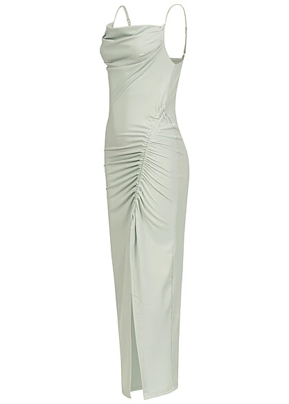 Aiki Damen Abendkleid Mit Rafffung Und Schlitz Seitlich Strukturstoff Jade Grün 4 Aiki Damen Abendkleid Mit Rafffung Und Schlitz Seitlich Strukturstoff Jade Grün – Bild 2
