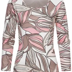 Cloud5ive Damen Longsleeve Langarm Top Mit Blätter Print Rosa
