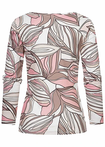 Cloud5ive Damen Longsleeve Langarm Top Mit Blätter Print Rosa 4 Cloud5ive Damen Longsleeve Langarm Top Mit Blätter Print Rosa – Bild 2