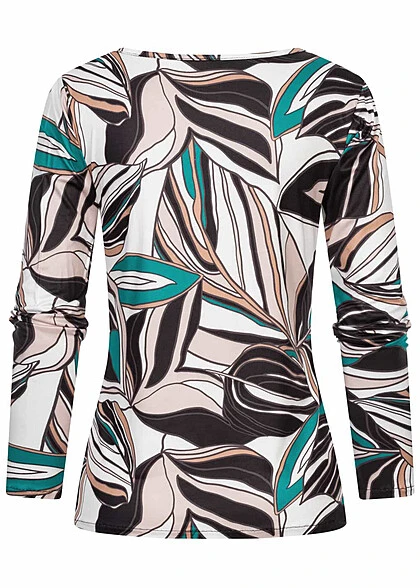 Cloud5ive Damen Longsleeve Langarm Top Mit Blätter Print Schwarz 4 Cloud5ive Damen Longsleeve Langarm Top Mit Blätter Print Schwarz – Bild 2