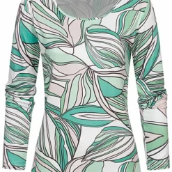 Cloud5ive Damen Longsleeve Langarm Top Mit Blätter Print Lago Grün