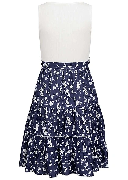 Cloud5ive Damen 2-Tone Kleid Mit Stufen Und Bindegürtel Ornament Print Blau Weiss 5 Cloud5ive Damen 2-Tone Kleid Mit Stufen Und Bindegürtel Ornament Print Blau Weiss – Bild 3