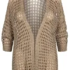 Cloud5ive Damen Strickjacke Cardigan Mit Lochstrickmuster Fango Braun