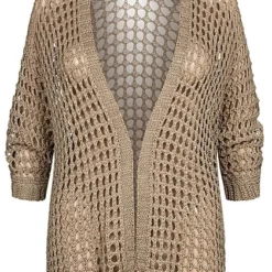 Cloud5ive Damen Strickjacke Cardigan Mit Lochstrickmuster Fango Braun