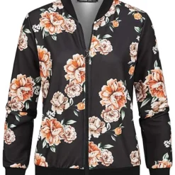Cloud5ive Damen Blouson Bomberjacke Mit Blumenprint Schwarz