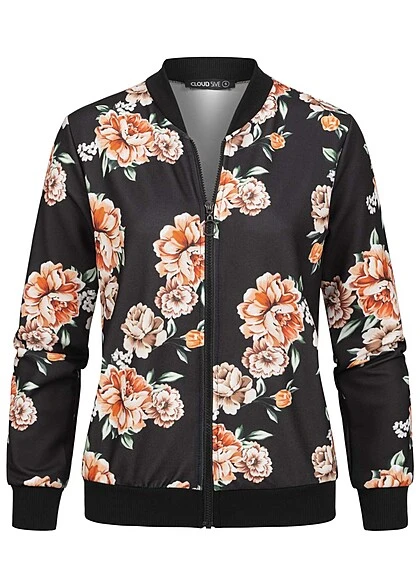 Cloud5ive Damen Blouson Bomberjacke Mit Blumenprint Schwarz 3 Cloud5ive Damen Blouson Bomberjacke Mit Blumenprint Schwarz