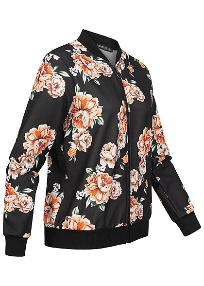 Cloud5ive Damen Blouson Bomberjacke Mit Blumenprint Schwarz 4 Cloud5ive Damen Blouson Bomberjacke Mit Blumenprint Schwarz – Bild 2