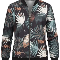 Cloud5ive Damen Blouson Bomberjacke Mit Tropical Print Schwarz