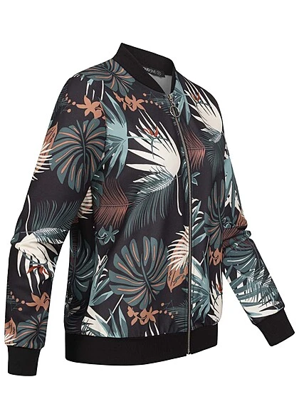 Cloud5ive Damen Blouson Bomberjacke Mit Tropical Print Schwarz 4 Cloud5ive Damen Blouson Bomberjacke Mit Tropical Print Schwarz – Bild 2