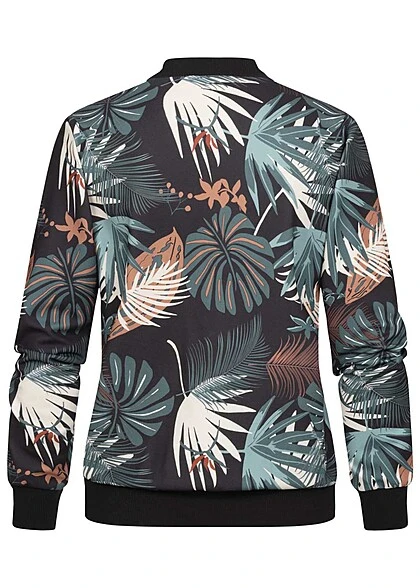 Cloud5ive Damen Blouson Bomberjacke Mit Tropical Print Schwarz 5 Cloud5ive Damen Blouson Bomberjacke Mit Tropical Print Schwarz – Bild 3
