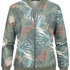 Cloud5ive Damen Blouson Bomberjacke Mit Tropical Print Military Grün