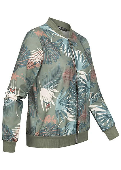 Cloud5ive Damen Blouson Bomberjacke Mit Tropical Print Military Grün 4 Cloud5ive Damen Blouson Bomberjacke Mit Tropical Print Military Grün – Bild 2