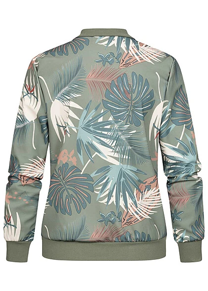 Cloud5ive Damen Blouson Bomberjacke Mit Tropical Print Military Grün 5 Cloud5ive Damen Blouson Bomberjacke Mit Tropical Print Military Grün – Bild 3