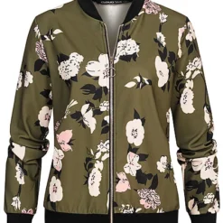 Cloud5ive Damen Bomberjacke Blouson Mit Blumenprint Military Grün