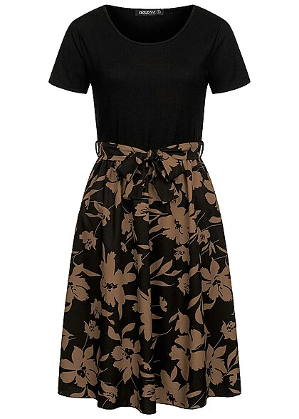 Cloud5ive Damen T-Shirt-Kleid 2-Tone Mit Floralem Print Schwarz 4 Cloud5ive Damen T-Shirt-Kleid 2-Tone Mit Floralem Print Schwarz – Bild 2