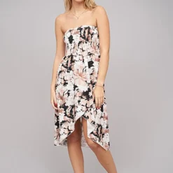 Cloud5ive Damen Bandeau Kleid In Wrap Look Und AOP Blumen Print Schwarz -Vero Moda Verkaufsgeschäft 23056053 2