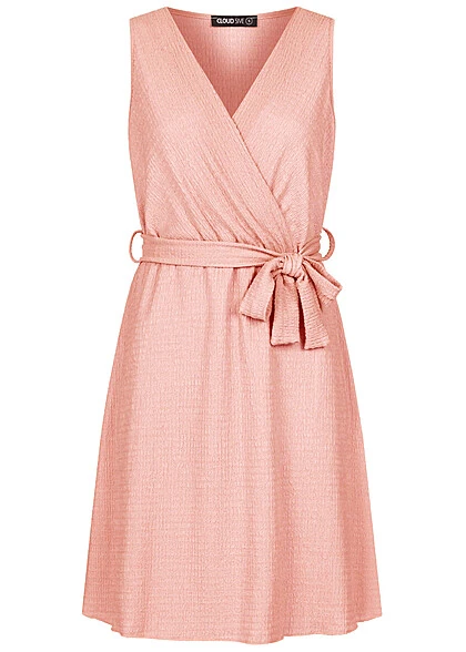 Cloud5ive Damen Struktur Wickelkleid Mit Bindegürtel Hell Rosa 4 Cloud5ive Damen Struktur Wickelkleid Mit Bindegürtel Hell Rosa – Bild 2