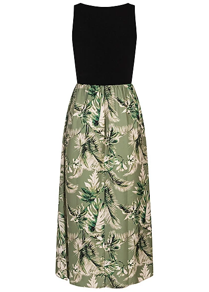 Cloud5ive Damen Maxi-Kleid 2-Tone Mit Palmen Print Schwarz Grün 4 Cloud5ive Damen Maxi-Kleid 2-Tone Mit Palmen Print Schwarz Grün – Bild 2