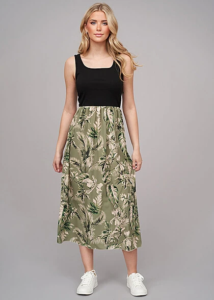 Cloud5ive Damen Maxi-Kleid 2-Tone Mit Palmen Print Schwarz Grün 5 Cloud5ive Damen Maxi-Kleid 2-Tone Mit Palmen Print Schwarz Grün – Bild 3