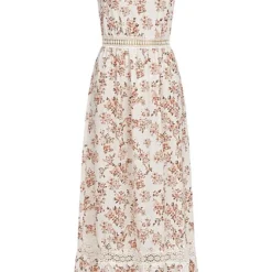 Cloud5ive Damen Träger-Kleid Mit Häkelbordüre Und Ditsy Print Weiss