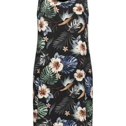 Cloud5ive Damen A-Linie Kleid Mit Häkeleinsatz Hinten AOP Tropical Schwarz