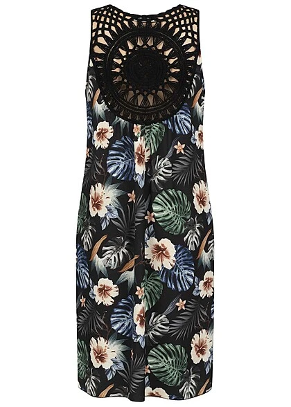 Cloud5ive Damen A-Linie Kleid Mit Häkeleinsatz Hinten AOP Tropical Schwarz 5 Cloud5ive Damen A-Linie Kleid Mit Häkeleinsatz Hinten AOP Tropical Schwarz – Bild 3