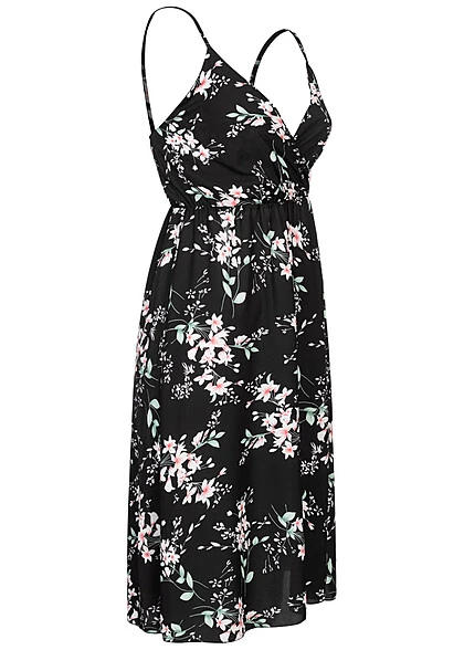 Cloud5ive Damen Träger Kleid Mit Seitlich. Schlitz Und Blumen Print Schwarz 4 Cloud5ive Damen Träger Kleid Mit Seitlich. Schlitz Und Blumen Print Schwarz – Bild 2