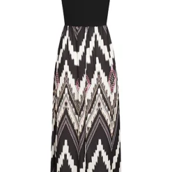 Cloud5ive Damen 2-Tone Maxi Kleid Mit Rundhals Und Zig Zag Print Schwarz Multicolor -Vero Moda Verkaufsgeschäft 23076074 2