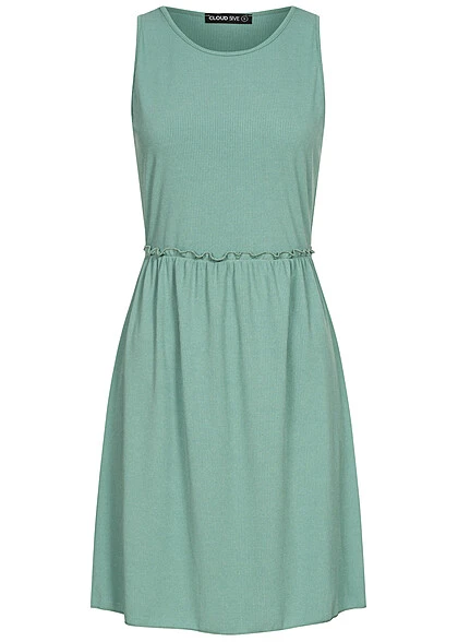 Cloud5ive Damen Ripped Tank Top Kleid Mit Rüschensaum Grün 3 Cloud5ive Damen Ripped Tank Top Kleid Mit Rüschensaum Grün