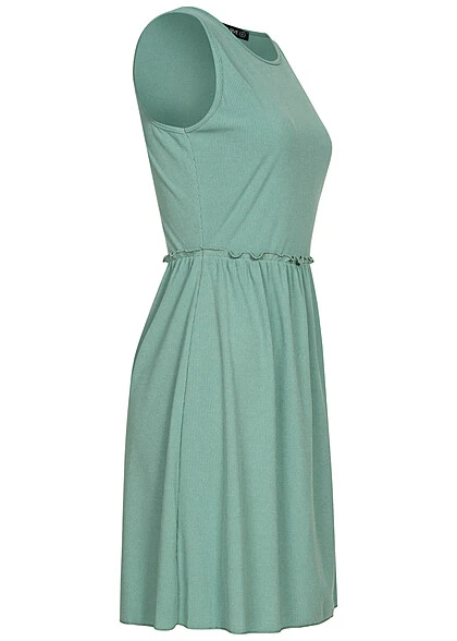 Cloud5ive Damen Ripped Tank Top Kleid Mit Rüschensaum Grün 4 Cloud5ive Damen Ripped Tank Top Kleid Mit Rüschensaum Grün – Bild 2