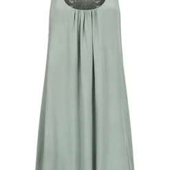 Victoria & Violet Damen Viskose Kleid Mit Volant Und Cut-Out Muster Hinten Khaki